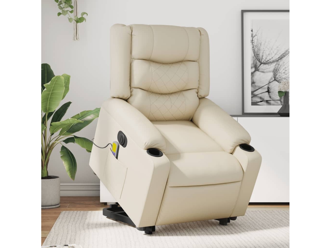 Vidaxl Poltrona Reclinável Elevatória Elétrica Couro Artificial Creme