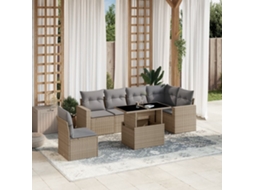 Vidaxl 7 Pcs Conjunto De Sofás P/ Jardim Com Almofadões Vime Pe Bege