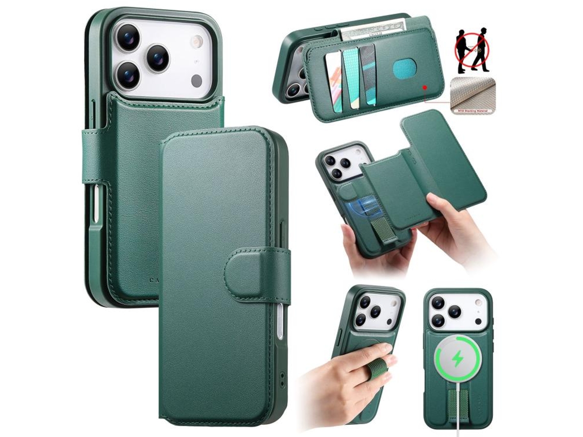 Capa Protetora De Couro Para Iphone 17 Pro Com Alça Neo Finger Grip E Magsafe.