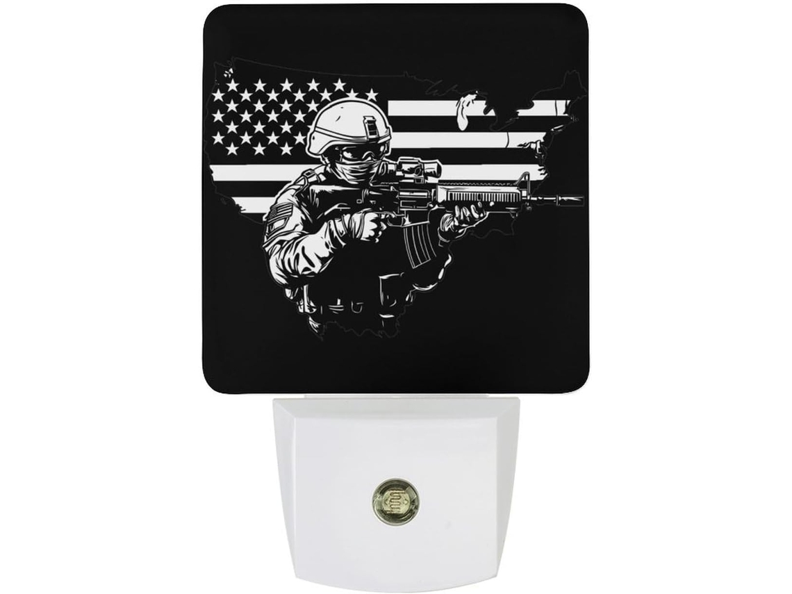 Luminária Noturna Led Com A Bandeira Dos Eua E Sensor Crepuscular