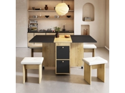 Conjunto De Mesa De Jantar 120x80x75 Cm Mesa Dobrável E Extensível, 4 Cadeiras, Multifuncional Branco Carvalho Preto Estilo