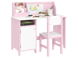 Escrivaninha de Madeira Infantil com Cadeira e Mesa com Organizador e Quadro Branco para +5 Anos 90x45x85 Cm Rosa Ge