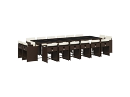 Conjunto de Jantar 17 Pcs para Jardim com Almofadões Vime Pe Castanho MAISON EXCLUSIVE (17 pcs)