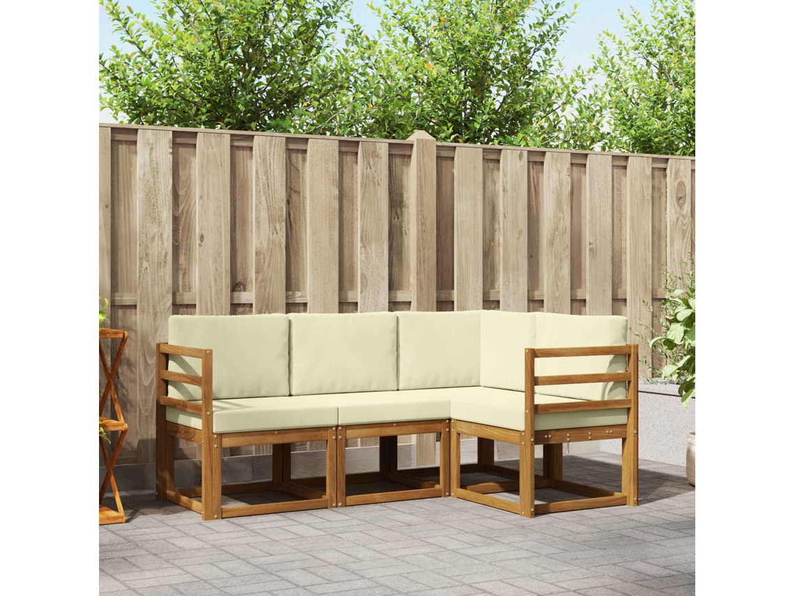 Vidaxl Conjunto De Sofás Para Exterior 4 Pcs Natural E Creme