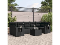 Vidaxl 8 Pcs Conjunto Sofás De Jardim Com Almofadões Vime Pe Preto