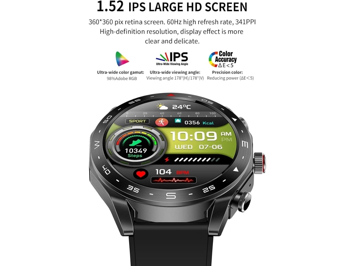 Smartwatch Com Fones De Ouvido Tela Ips De 1 52 Para Homens E Mulheres Rastreador De Fitness Robusto À Prova Dágua Ip67 Preto Yunzii