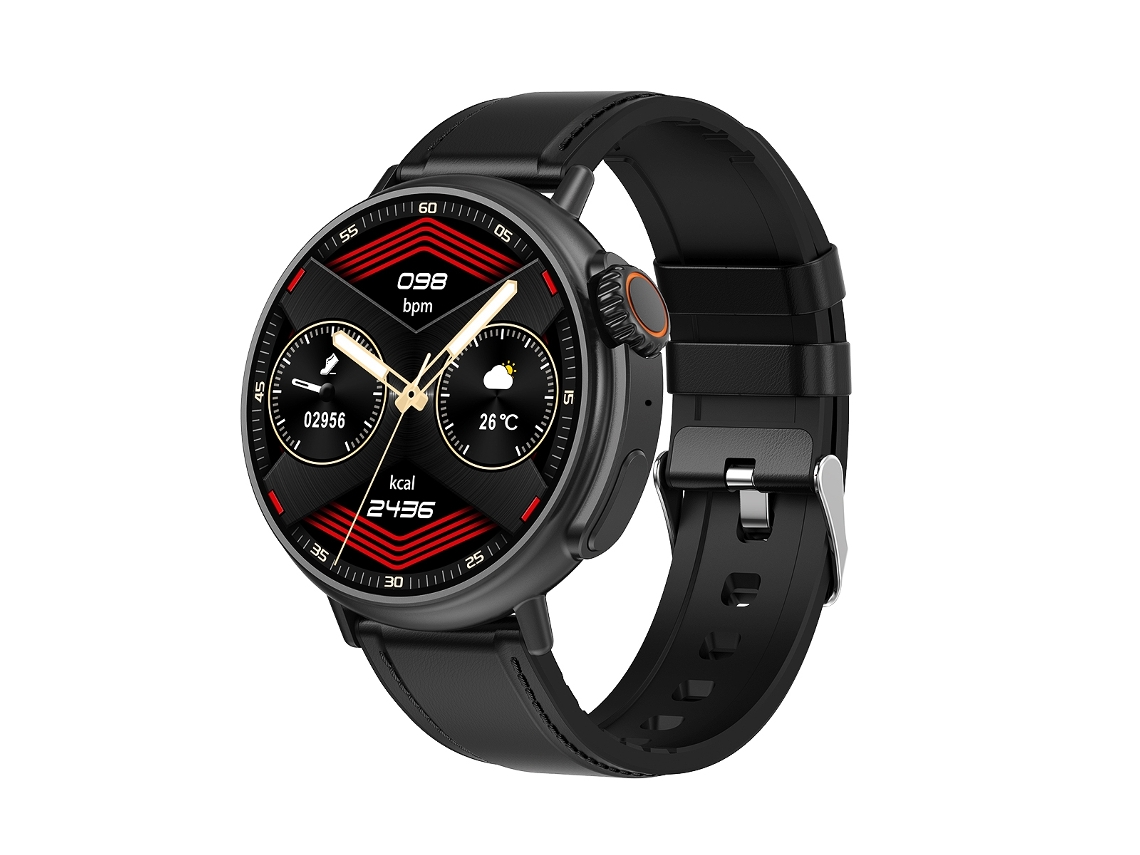 Smartwatch MT30 com pulseira de couro com tela HD de 1,6'' suporta chamadas de voz/monitoramento de oxigénio no sangue (preto)