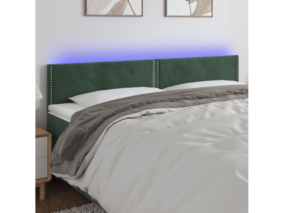 Cabecero con luces LED, terciopelo, 200x5x78/88cm, verde oscuro