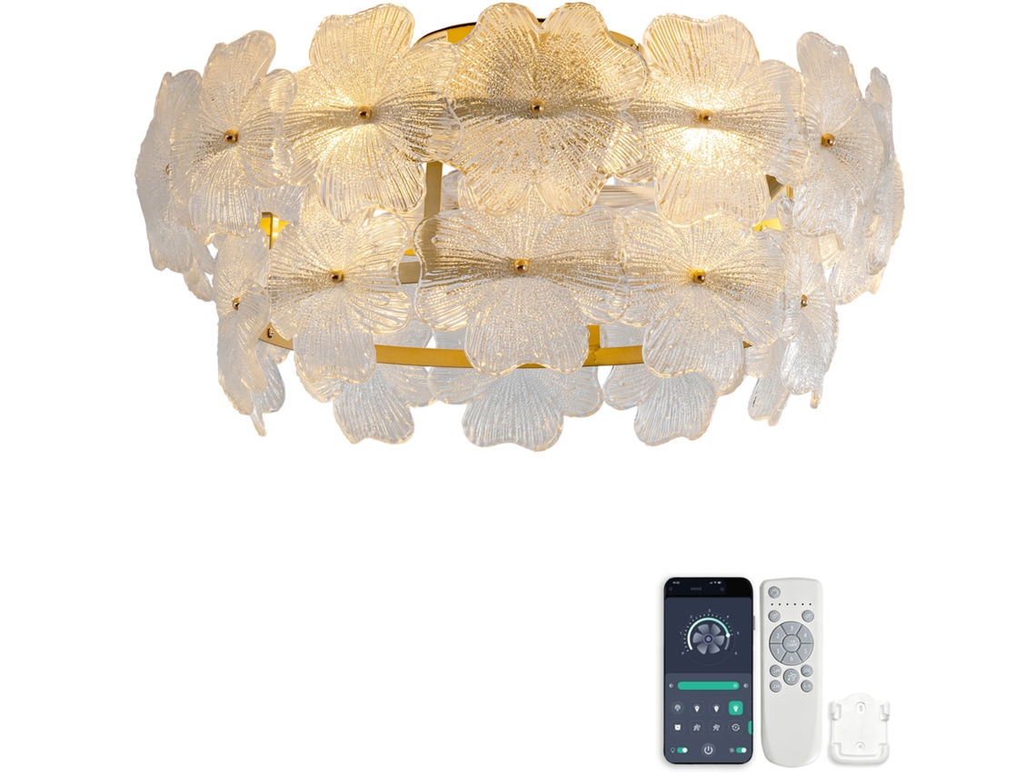 Ventilador De Teto 20 Polegadas Com Cúpula De Cristal, Pás Abs, Motor Dc Silencioso E Controlo Por Aplicação