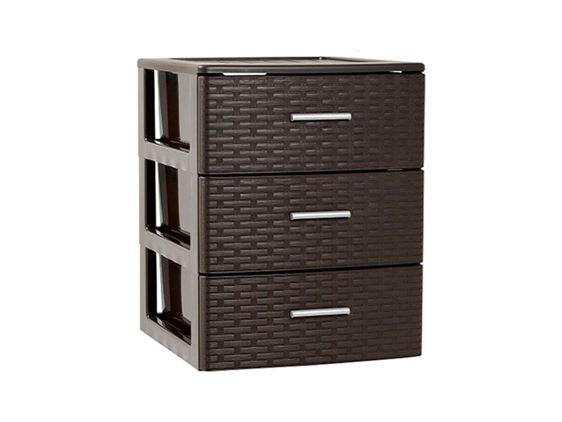 Cajonera De Ordenación Rattan De Plástico | Efecto Mimbre | Torre De Almacenaje Multiusos Wengue 3 Cajones