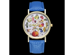 Reloj De Cuarzo Unisex Con Correa De Cuero Pu, Dial De Frutas, Azul Real