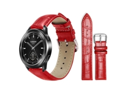 Bracelete Para Xiaomi Watch S3 / 2 Pro / S2 / S1 - Couro - Fivela De Pino - Textura De Bambu Vermelha