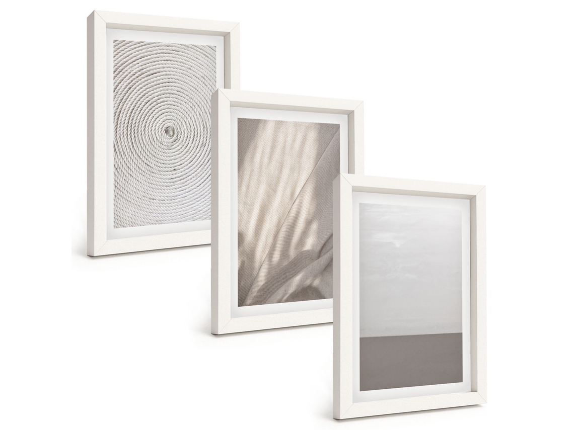 Conjunto De Pinturas Texturas Naturais Boho Moldura Branca Quadros Para A Sala De Estar Espelharte (3 Peças 20x30 Cm)