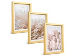 Composição De Quadros Campos De Grama Em Tons De Marrom E Bege Espelharte (3 Peças 20x30 Cm)