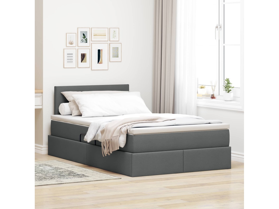Vidaxl Cama De Armazenamento Led Com Colchão Cinzento-escuro