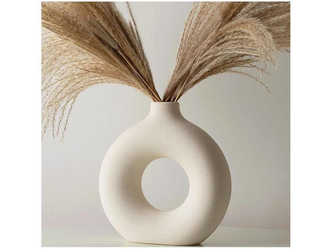 Vaso de Cerâmica Branco com Acessório para Sala e Quarto, Vaso para Flores Secas, Estilo Boho | S/MARCA