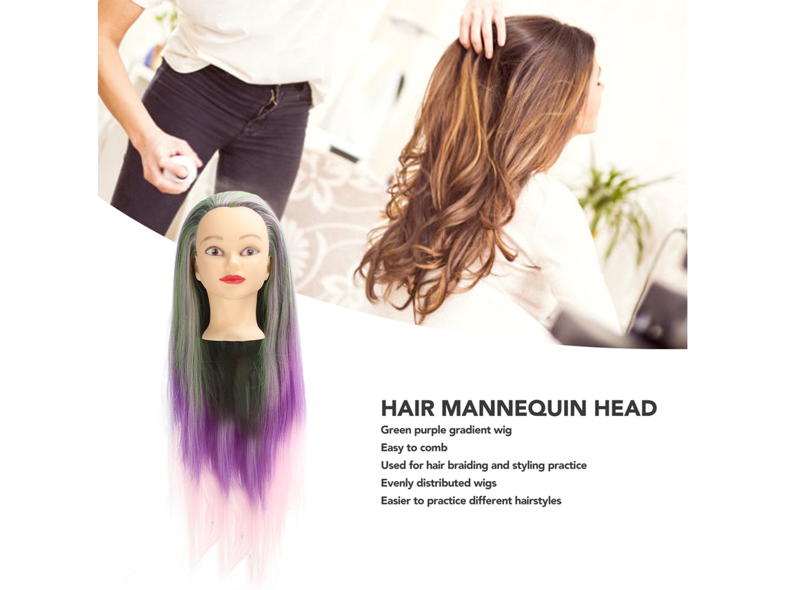 Modelo De Cabeça De Peruca Com Gradiente Verde Para Roxo (para Prática De Tranças E Penteados De Coque) Eoocoo