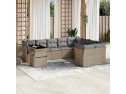 Vidaxl 10 Pcs Conjunto De Sofás P/ Jardim Com Almofadões Vime Pe Bege