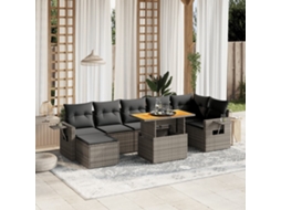 Vidaxl 8 Pcs Conjunto Sofás De Jardim C/ Almofadões Vime Pe Cinzento