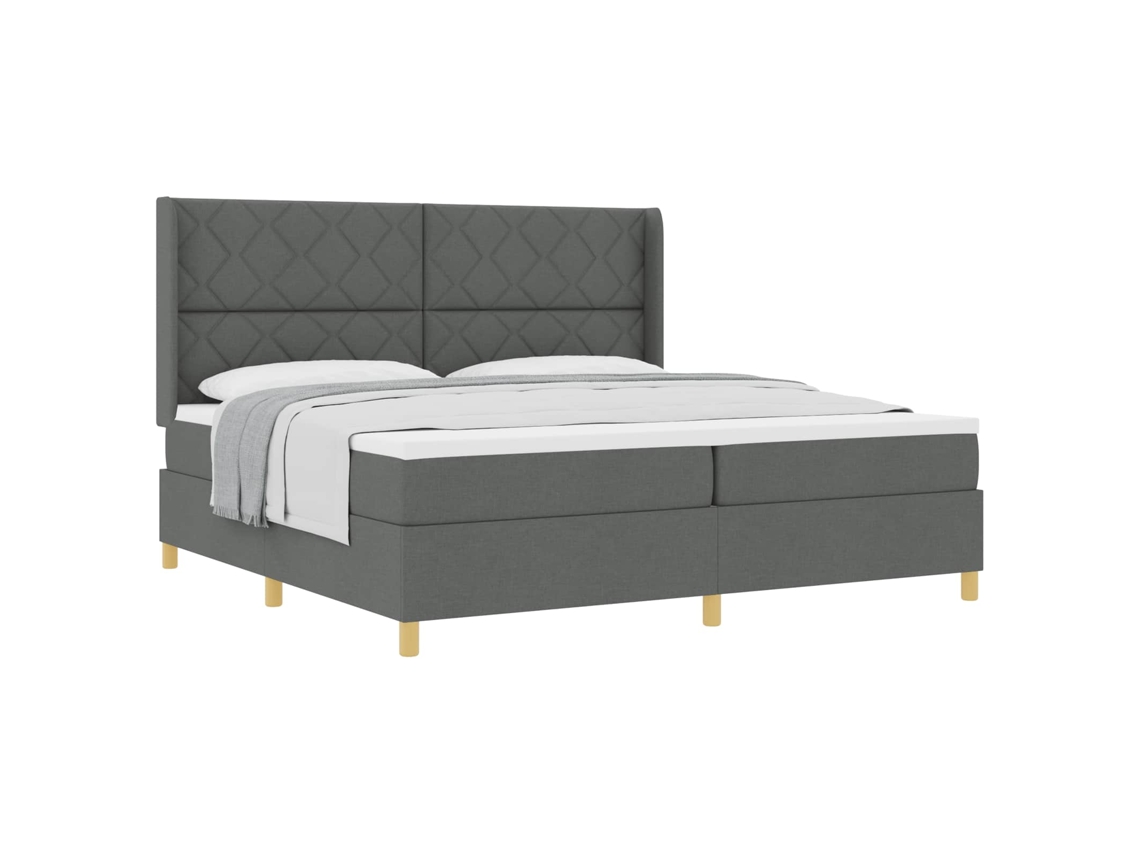 Vidaxl Cama Box Com Cabeceira Cinza Escuro 200 X 200 Cm Tecido