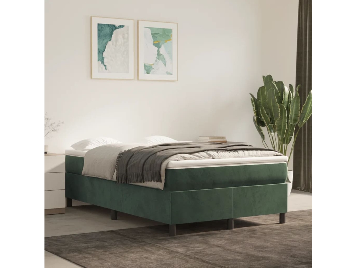 Estrutura De Cama Sem Colchão 120x200 Cm Veludo Verde-escuro