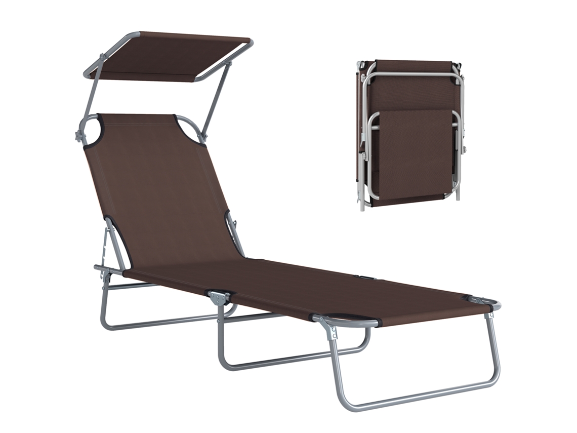 Espreguiçadeira Dobrável com Toldo Removível 4 Posições 187x58x36cm Marrom S/MARCA