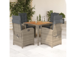 5 Pcs Conjunto De Jantar P/ Jardim C/ Almofadões Vime Pe Cinza Dkd Home Decor