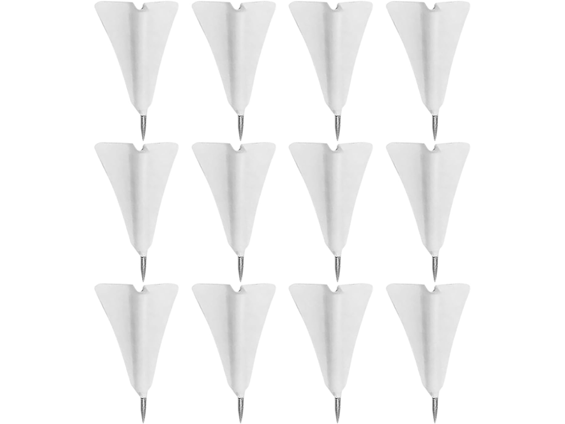 Conjunto de 12 Tachinhas Multifuncionais Brancas para Fotos de Murais e Painéis, em ABS e Aço, Fáceis de Guardar e Usar