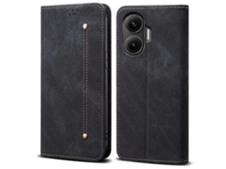 Capa De Celular Com Textura Jeans E Suporte De Couro Antirriscos Para Xiaomi Redmi Turbo 4 Pro 5g, Preta
