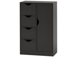 Cômoda 1 Armário E 4 Gavetas De Madeira, Preto