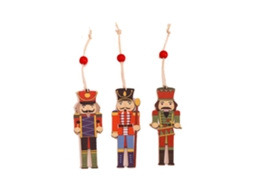 Adorno de Natal Mascará de Noz de Madeira Soldado Pendente para Árvore, Parede, Lareira, Janela 8.9x3.1cm