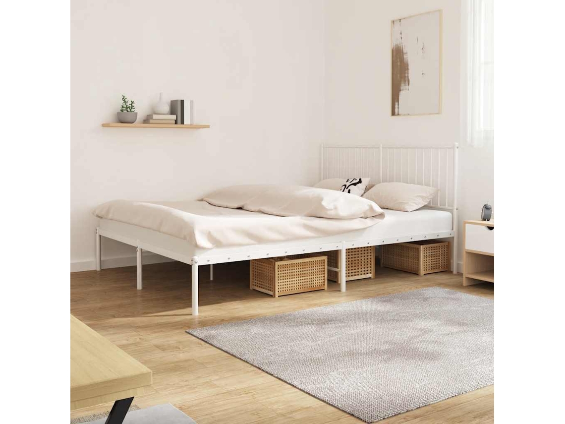 Vidaxl Estrutura De Cama Com Cabeceira 160x200 Cm Metal Branco