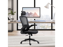 Cadeira De Escritório De Malha Ergonómica De Com Altura Ajustável Apoio Para Os Braços Dobrável Para A Cabeça E Suporte Lombar 65x64x114-122cm Preto