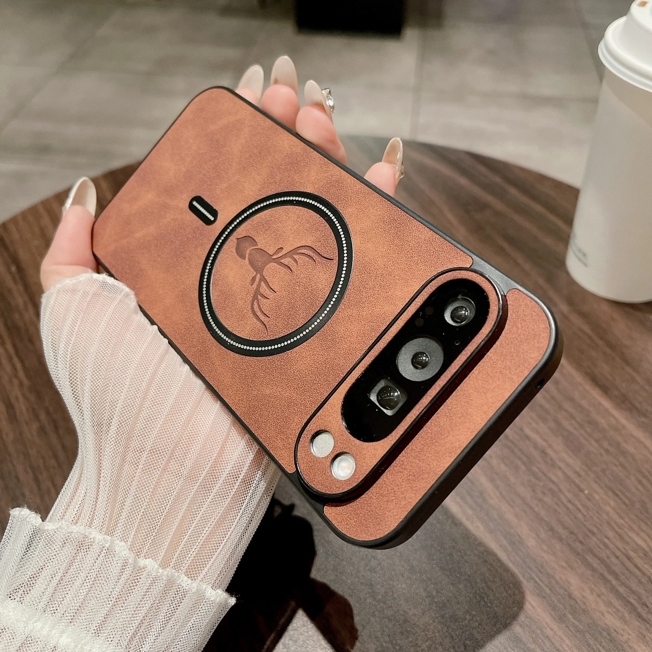 (marrom, Google Pixel 8) Capa Fosca Com Textura De Couro, Resistente A Marcas De Dedo, Carregamento Sem Fio Magnético