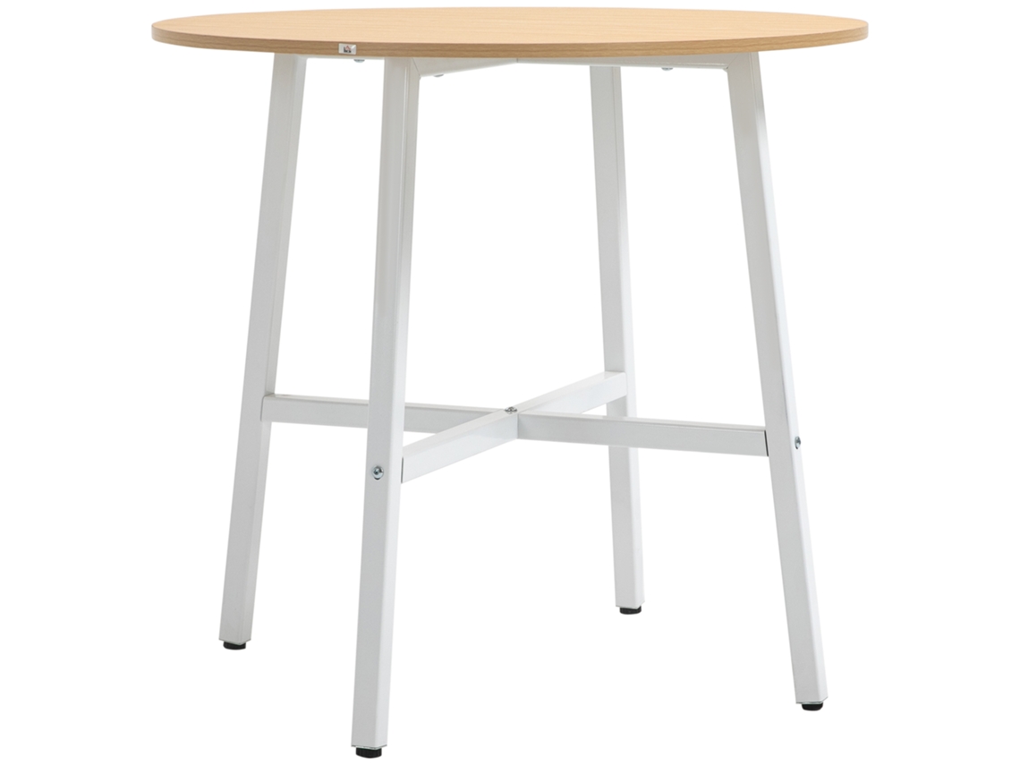 Mesa De Branca Jantar Redonda Cozinha Moderna Para 4 Pessoas Com Pernas Aço Sala Estar Ø80x76 Cm Natural E