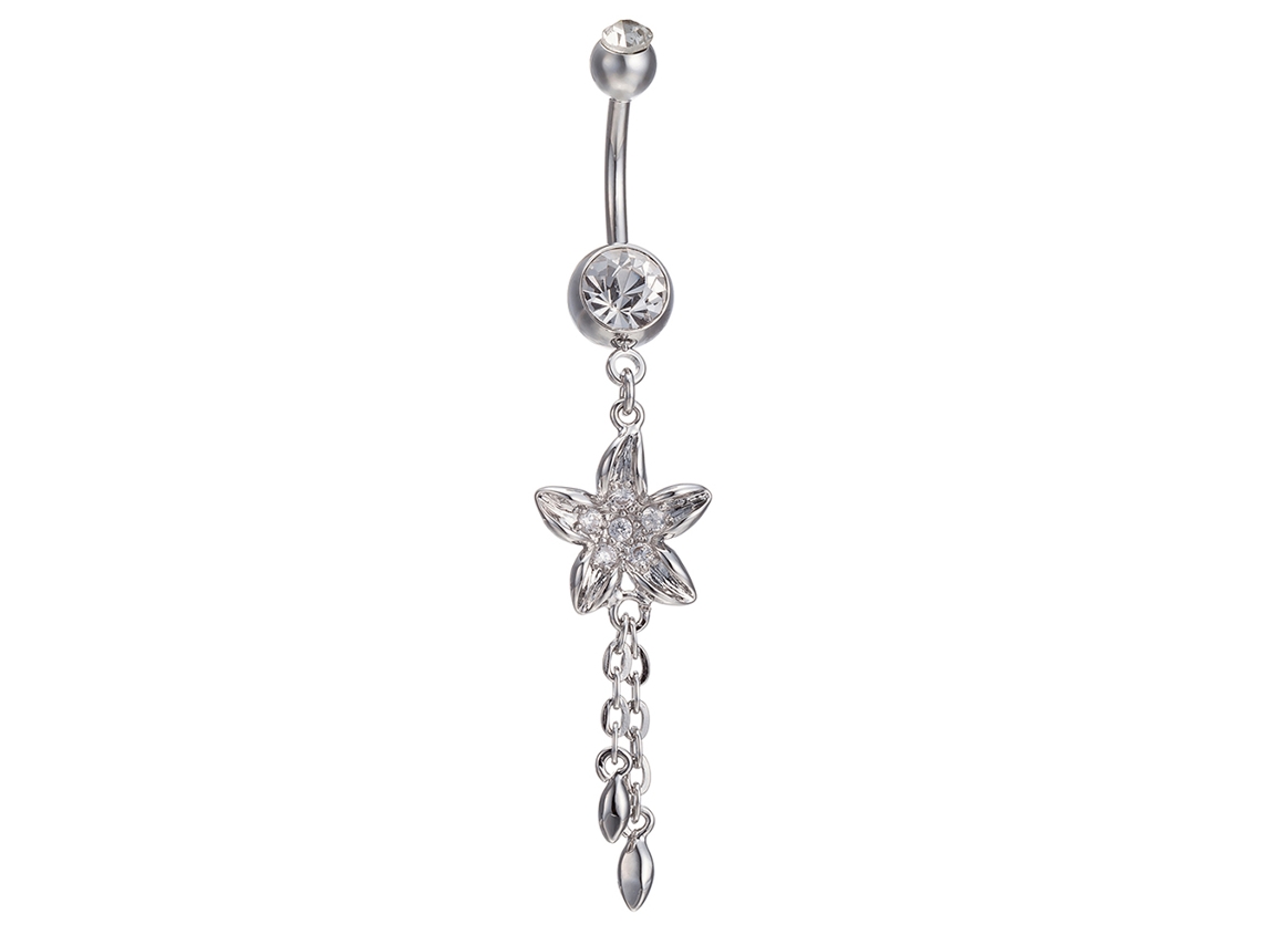 Anel De Umbigo Feminino Com Flor E Zircônia Tassel Moda