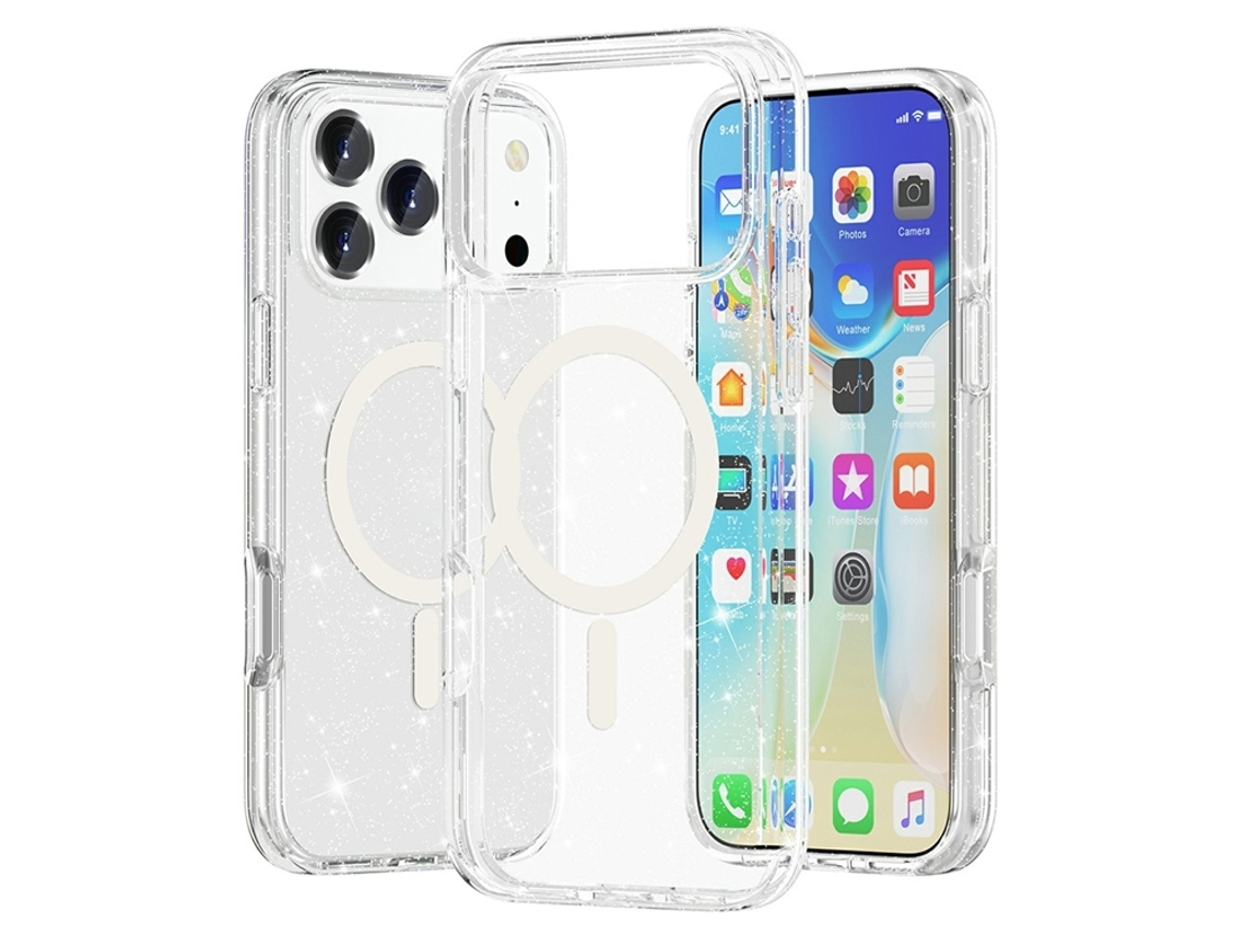 Capa Para Iphone 17 Pro Magsafe Com Glitter Em Pó - Branca