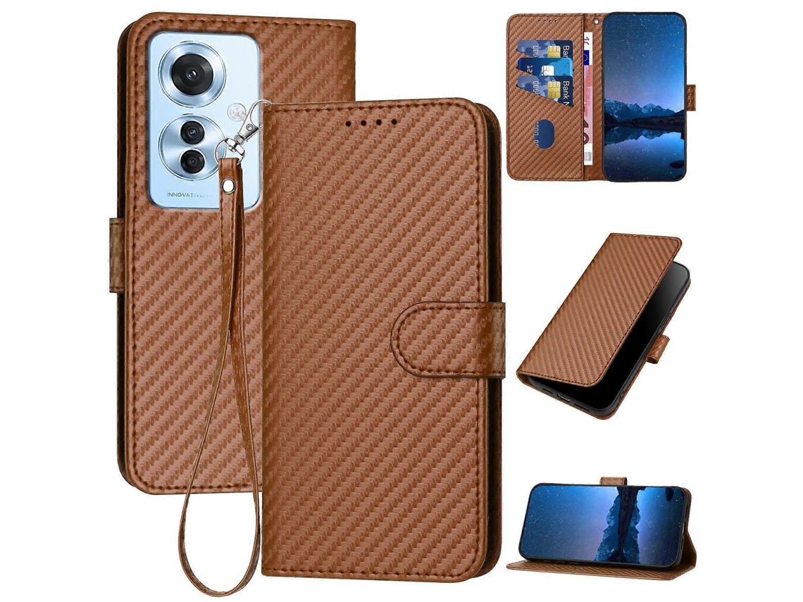 Capa De Celular De Couro Com Fivela De Fibra De Carbono E Cordão Yx0070