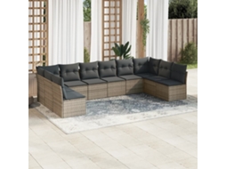 Vidaxl 10 Pcs Conjunto Sofás De Jardim C/ Almofadões Vime Pe Cinzento