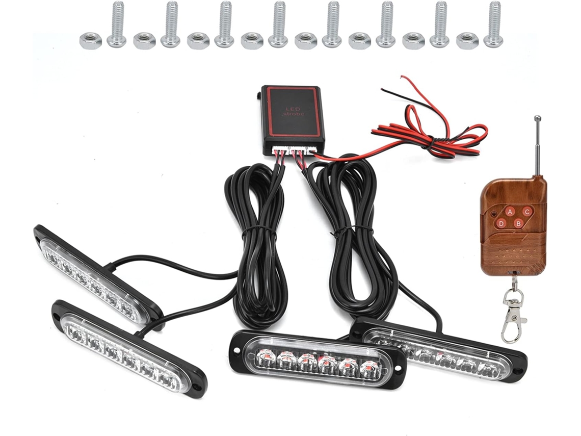 Luz Estroboscópica Led Haofy 12v Para Carro, Controle Remoto Sem Fio, Luz De Advertência Emergência Vermelha E Azul Para