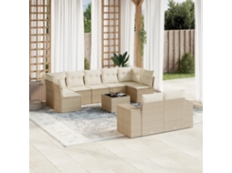 Vidaxl 10 Pcs Conjunto De Sofás P/ Jardim Com Almofadões Vime Pe Bege