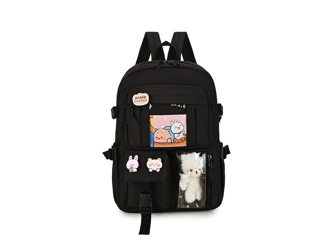 Mochila Fofa E Estética Kawaii Para Meninas Adolescentes ideal Para Alunos Do Ensino Básico E Secundário, Viagens. Preto Hexinyigjly