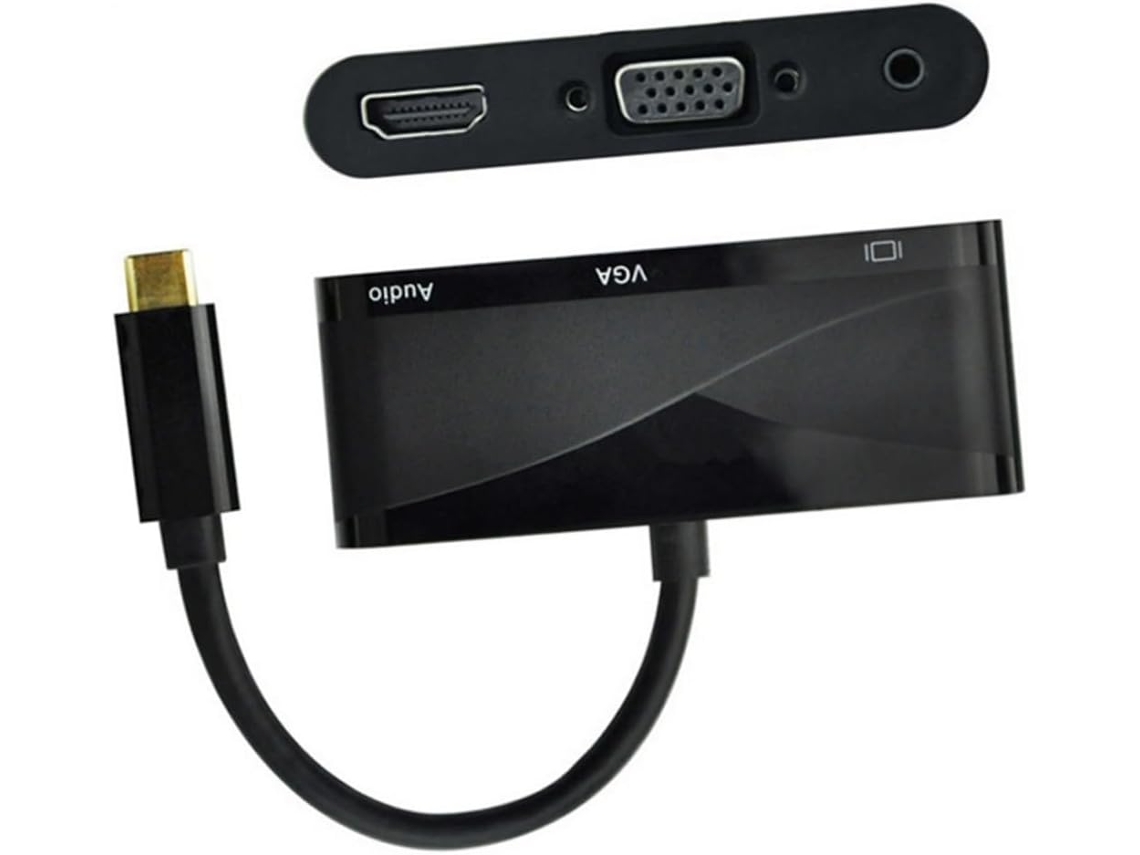Adaptador Usb-c Tipo-c Para Vga Com Conversor De Cabo De Áudio, Compatível Com Laptops Hd, Preto