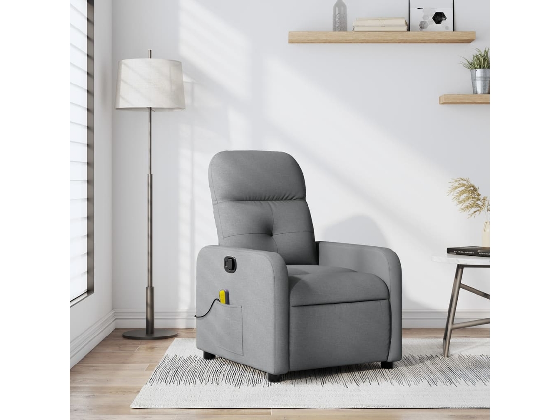 Vidaxl Poltrona De Massagens Reclinável Tecido Cinzento-claro