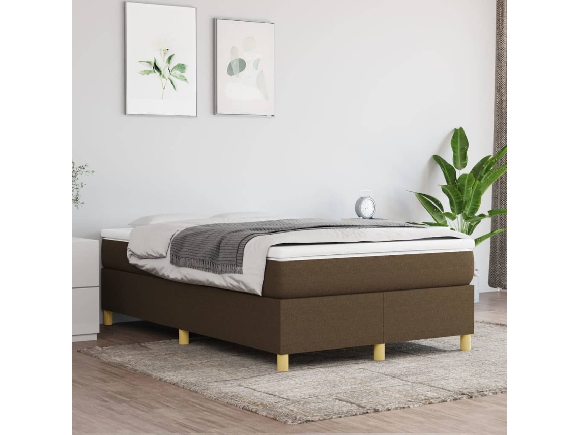 Cama Com Molas/colchão 120x200 Cm Tecido Castanho-escuro