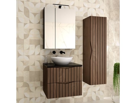 Móvel de Lavatório Simples de 60 Cm com Pedestal Siena em Madeira e Preto PETITS-MEUBLES