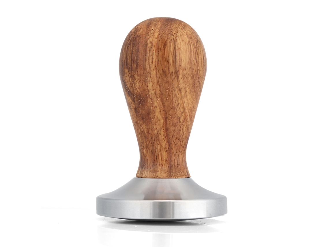 Compactador de café de madeira e aço inoxidável de 58 mm com base curva para grãos de café expresso