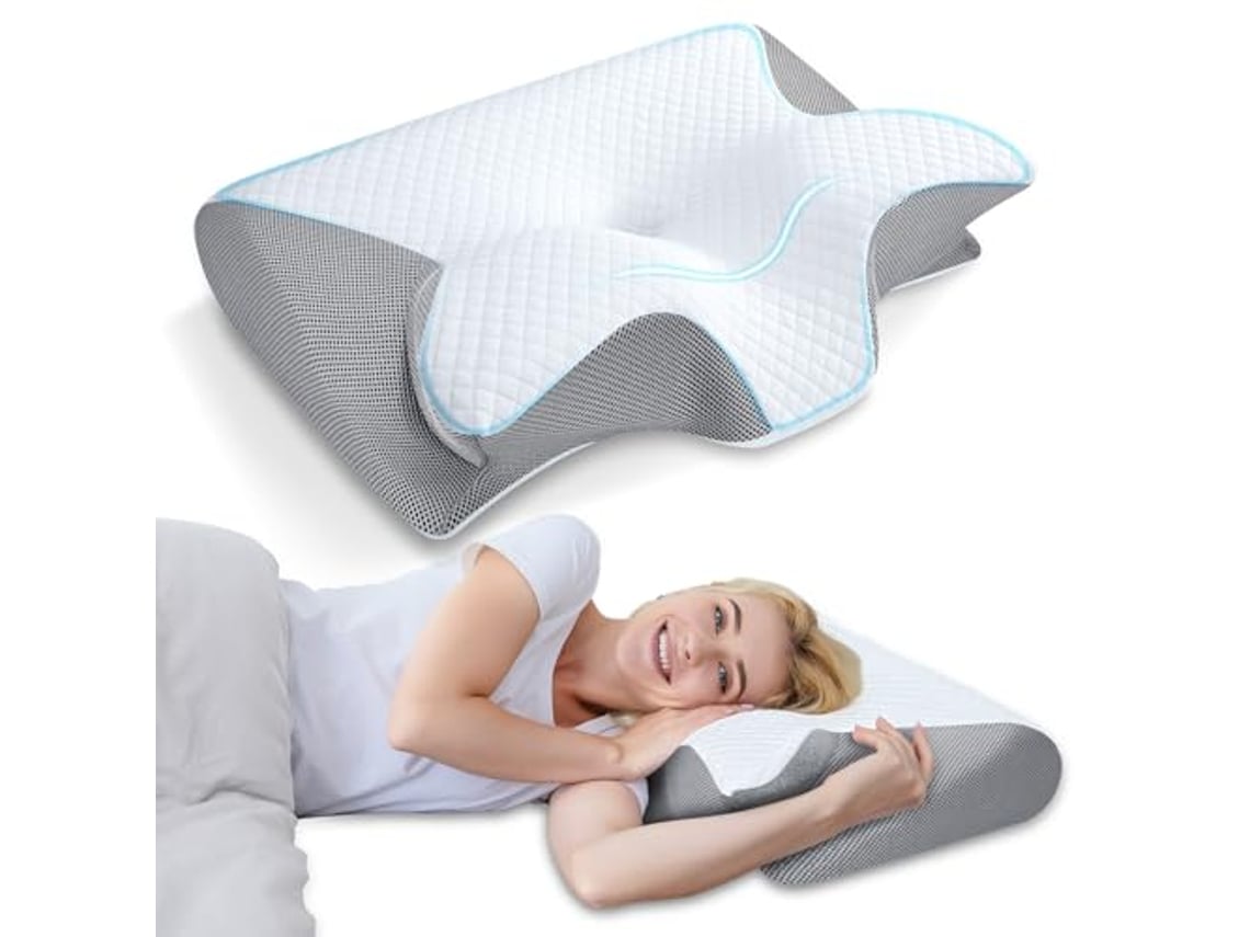 Almofada Cervical De Espuma Viscoelástica, Almofada Ortopédica Ergonómica 2 Em 1 Para Dor No Pescoço, Almofadas De Suporte Com Contorno Anatómico