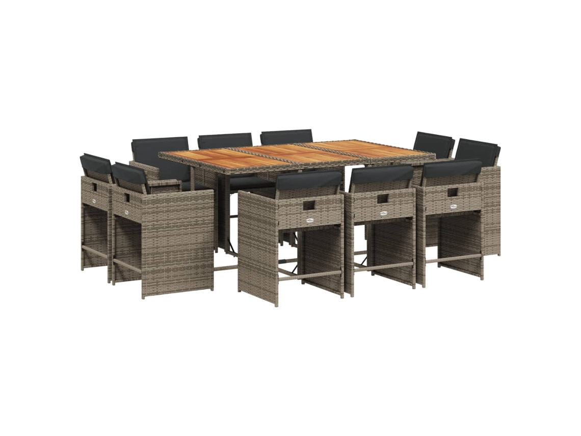 Conjunto de 11 Jantar para Jardim com Almofadões Vime Pe Cinzento MAISON EXCLUSIVE
