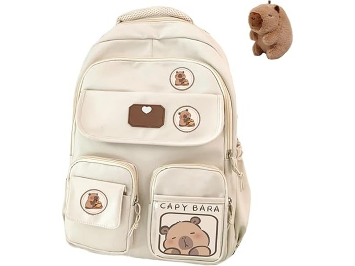 Mochila Capivara Para Escola, Fofa Com Estilo Preppy, Broche Kawaii E Acessórios Meninas, Branca Boneca Aquaforge